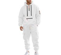 Funzionale, comoda da uomo, da jogging, con cappuccio, pantaloni cargo, tuta Streetwear Utility, due pezzi, chiusura lampo, tasche applicate, set cargo Regular Fit per il tempo libero, Stile-i06