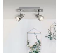 funzionale faretto LED da soffitto - 2 faretti a fiamma con teste orientabili adatti a sorgenti luminose GU10 - in metallo - nei colori ferro/cromo - larghezza 31 cm