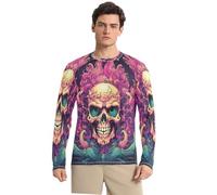 Fuoco del Cranio Freddo Maglia Rash Guard Uomo Girocollo con Protezione Solare UPF 50+,Manica Lunga per Pesca Corsa Outdoor