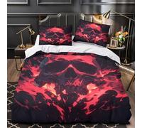Fuoco del Teschio Rosso Set Di Copripiumino Set di Biancheria da Letto 3 Pezzi microfibra stampa di 3D con federe con cerniera orrore digitale copripiumino for coppie e ragazzi Single（140x200cm）