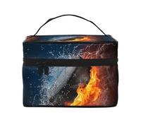 Fuoco dell'hockey su ghiaccio, Borsa per il trucco Borsa per cosmetici Borsa da toilette da viaggio portatile Astuccio per matite Astuccio da toilette