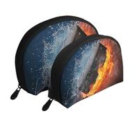 Fuoco dell'hockey su ghiaccio, Borsa per trucco a conchiglia Portamonete da donna Borsa da toilette piccola Borsa per cosmetici 2 pezzi
