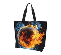 Fuoco e acqua Basket Tote Bag Donna Borse a Spalla Sport Palla Shopping Borse Impermeabile Grande Borsa con Tasca Interna per Lavoro Viaggi Scuola