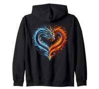 Fuoco e Ghiaccio Drago Amore Cuore Fantasy Arte Mitica Felpa con Cappuccio