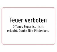 Fuoco proibito - Non è consentito il fuoco aperto. Grazie per pensare. - Adesivo A5: 210 x 148 mm - Senza grafica, solo testo