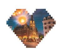 Fuoco Red Street Print Building Brick Block Puzzle - Cuore a forma di puzzle immagine, immagine puzzle in legno