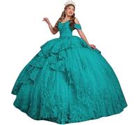 Fuomomo Abiti da Ballo in Pizzo con Perline e Fiori 3D Abiti da Quinceanera in Pizzo Scintillante con Volant MT065