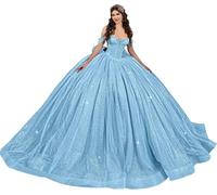Fuomomo Abiti da Quinceanera con Glitter Fiocco gonfi Perline Spalle Scoperte Eleganti Abiti da Ballo per i 16 Anni MT056