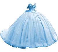 Fuomomo Abiti da Quinceanera con Spalle Scoperte e Perline e Fiocco Abiti da 16 Anni Abiti da Ballo Lunghi e Formali MT034
