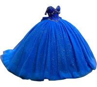 Fuomomo Abiti da Quinceanera con Spalle Scoperte e Perline e Fiocco Abiti da 16 Anni Abiti da Ballo Lunghi e Formali MT034