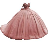 Fuomomo Abiti da Quinceanera con Spalle Scoperte e Perline e Fiocco Abiti da 16 Anni Abiti da Ballo Lunghi e Formali MT034