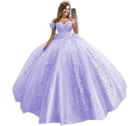 Fuomomo Abiti Quinceanera Abiti da Ballo in Pizzo Abiti da Ballo con Spalle Scoperte Abito da Ballo con Fiori gonfi 3D Abiti da Ballo in Pizzo con Perline per Sweet 15 16