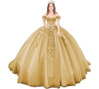 Fuomomo Abiti Quinceanera con Spalle Scoperte e Strascico Abiti da Ballo con Applicazioni in Pizzo Abiti Scintillanti in Tulle per la Festa dei 16 Anni