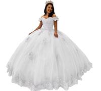 Fuomomo Abiti Stile Quinceanera con Scollo a Cuore in Pizzo e Perline per Donna Abiti da Ballo con Fiori gonfi 3D Abiti Dolci 15 16 con Bowie