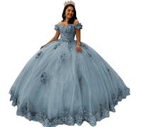 Fuomomo Abiti Stile Quinceanera con Scollo a Cuore in Pizzo e Perline per Donna Abiti da Ballo con Fiori gonfi 3D Abiti Dolci 15 16 con Bowie