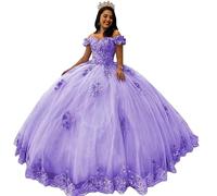 Fuomomo Abiti Stile Quinceanera con Scollo a Cuore in Pizzo e Perline per Donna Abiti da Ballo con Fiori gonfi 3D Abiti Dolci 15 16 con Bowie
