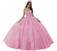 Fuomomo Abiti Stile Quinceanera con Spalline Sottili Abiti Stile Quinceanera con Scollo a Cuore Applicazioni in Pizzo Abiti Scintillanti in Tulle per Adolescent MT041