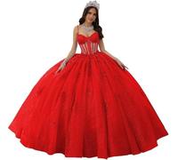 Fuomomo Abiti Stile Quinceanera con Spalline Sottili Abiti Stile Quinceanera con Scollo a Cuore Applicazioni in Pizzo Abiti Scintillanti in Tulle per Adolescent MT041