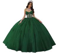 Fuomomo Abiti Stile Quinceanera con Spalline Sottili abito Scollo a Cuore Applicazioni in Pizzo Scintillanti in Tulle per Adolescenti MT041