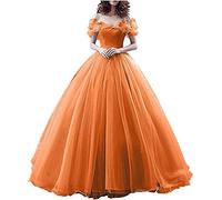 Fuomomo Abito da Cenerentola Abito da Ballo Abito da Principessa Abito Cosplay Via dalla Spalla Abito da Ballo in Tulle Abiti Quinceanera Vestito con Farfalla, Orange, 48W