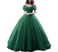 Fuomomo Abito da Cenerentola Abito da Ballo Abito da Principessa Abito Cosplay Via dalla Spalla Abito da Ballo in Tulle Abiti Quinceanera Vestito con Farfalla, Emerald Green, 40