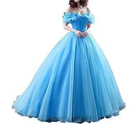 Fuomomo Abito da Cenerentola Abito da Ballo Abito da Principessa Abito Cosplay Via dalla Spalla Abito da Ballo in Tulle Abiti Quinceanera Vestito con Farfalla, Blue, 36