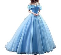 Fuomomo Abito da Cenerentola Abito da Ballo Abito da Principessa Abito Cosplay Via dalla Spalla Abito da Ballo in Tulle Abiti Quinceanera Vestito con Farfalla, Sky Blue, 36