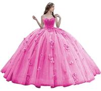 Fuomomo Abito da Cerimonia per Adulti da Principessa con Innamorato Abito in Pizzo Floreale Abito da Ballo con Perline Scintillanti Abito da Cerimonia per Adulti con Fiori 3D