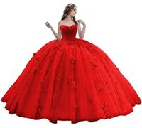 Fuomomo Abito da Cerimonia per Adulti da Principessa con Innamorato Abito in Pizzo Floreale Abito da Ballo con Perline Scintillanti Abito da Cerimonia per Adulti con Fiori 3D