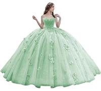 Fuomomo Abito da Cerimonia per Adulti da Principessa con Innamorato Abito in Pizzo Floreale Abito da Ballo con Perline Scintillanti Abito da Cerimonia per Adulti con Fiori 3D