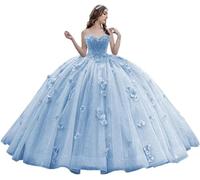 Fuomomo Abito da Cerimonia per Adulti da Principessa con Innamorato Abito in Pizzo Floreale Abito da Ballo con Perline Scintillanti Abito da Cerimonia per Adulti con Fiori 3D