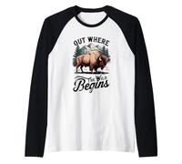 Fuori Dove Il Selvaggio Inizia Bison Mountain Design Maglia con Maniche Raglan