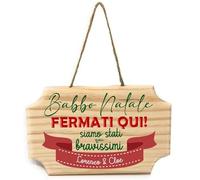 Fuoriporta in Legno Personalizzato "Babbo Natale Fermati Qui siamo Stati (quasi) Bravissimi" Targa targhetta Benvenuto Idea Regalo Natale Addobbi Natalizi Arredamento Casa Ingresso Stanze Rettangolare
