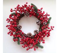 Fuoriporta natalizio GHIRLANDA DI NATALE da 45 cm bacche ROSSE e Pigne 1CC5