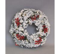FUORIPORTA NATALIZIO IN PVC INNEVATO CON BACCHE ROSSE 10 LED A BATTERIE DIAM. 28