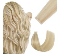 FUOTONBUTY Sego, Extension di veri capelli umani con doppia cucitura, invisibili, senza cuciture, 20 pezzi, 50 g (da biondo dorato balayage a biondo chiaro, 35,5 cm)