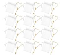 FUOYLOO 12 Set Braccialetti Rosari con Ciondoli a Croce e Perline Incrociate, Gioielli da Polso per Battesimo, Comunione e Matrimonio, Regalo Religioso Portatile con Design Finto Oro