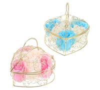 FUOYLOO Cesto di Fiori di Sapone a Forma di Cuore 2 Pezzi, Rosa di Sapone Simulata Profumata con Cestino in Ferro, Decorazione Bagno Salvaspazio per Regalo Matrimonio e Casa