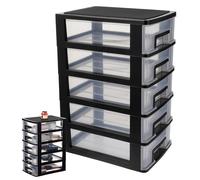 FUOYLOO Organizzatore da Scrivania Trasparente a 5 Cassetti in Plastica Leggera per Cancelleria e Trucco, Mobiletto Portaoggetti Compatto per Ufficio e Casa Nero