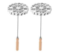 FUOYLOO Set 2 Pezzi Stampi Rosette in Lega di Alluminio Argento per Cucina, Utensili Pasticceria con Manico in Legno, Riscaldamento Uniforme per Colazione e Frittura
