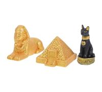 FUOYLOO Set 3 Pezzi Statuette Egiziane in Resina Piramide, Sfinge e Gatto Bastet, Mini Modelli Piramidali per Decorazione Casa, Ufficio e Collezione Tematica Egitto Antico