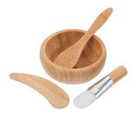 FUOYLOO Set 4 Pezzi Ciotola per Maschera Viso in Legno Pennello e Bastoncino, Kit Strumenti Portatile per Miscelare Maschere Cosmetiche per Uso Domestico e Saloni Stile Casuale