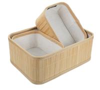 FUOYLOO Set da 3 Cestini Organizer in Bambù Intrecciato, Portaoggetti Multiuso per Cosmetici e Giochi, Cesti Riutilizzabili per Casa e Ufficio, Smontabili e Facili da Pulire, Dimensioni