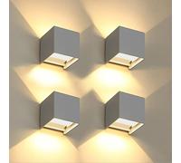 FUPE 4 Pezzi Applique da Parete Esterno/Interno LED Cubo Lampada da Parete Moderne Grigio 12W 3000K Luce Caldo IP65 Impermeabile Applique Esterni Muro Quadrata Angolo del Fascio Regolabile