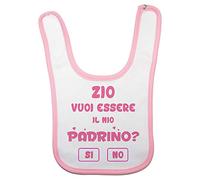 Fupies Bavaglino neonata personalizzabile con nome zio vuoi essere il mio padrino?, Rosa