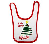 Fupies Bavaglino neonato il mio primo natale con albero e addobbi natalizi, Rosso