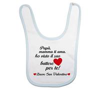 Fupies Bavaglino neonato papà mamma ti ama ho visto il suo cuore battere per te buon san valentino, Azzurro