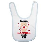 Fupies Bavaglino neonato personalizzato con nome e orsetto sono l'amore degli zii grafica neutra, Azzurro