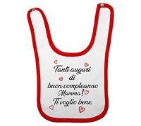 Fupies Bavaglino neonato tanti auguri di buon compleanno mamma ti voglio bene, Rosso