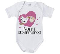 Fupies Body neonata nonni sto arrivando con cicogna e cuoricini, 1 Mese, Manica corta